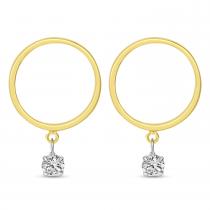 14K Yellow Gold Small Front Hoop Floating Diamond Earrings