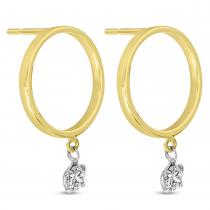 14K Yellow Gold Small Front Hoop Floating Diamond Earrings