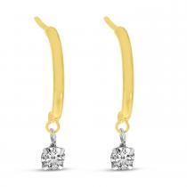 14K Yellow Gold Floating Diamond Half Huggie Earrings