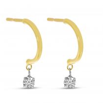 14K Yellow Gold Floating Diamond Half Huggie Earrings