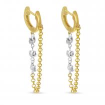 14K Yellow Gold Floating Diamond Triple Diamond Chain Huggie Earrings