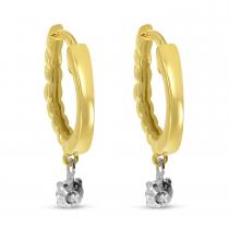 14K Yellow Gold Floating Diamond Huggie Earrings