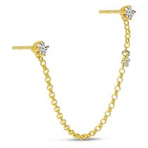 14K Yellow Gold Floating Diamond Swinging Diamond Chain Single Earring