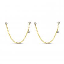 14K Yellow Gold Floating Diamond Swinging Diamond Chain Single Earring