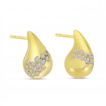 14K Yellow Gold Large Diamond Teardrop Stud Earrings