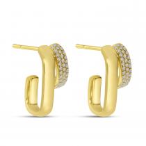 14K Yellow Gold Pave Diamond and Gold Fashion Earrings