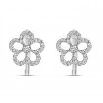 14K White Gold Diamond Floral Huggies