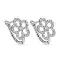 14K White Gold Diamond Floral Huggies