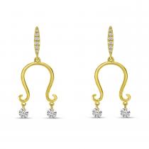 14K Yellow Gold Dashing Diamond U-Shape Dangle Earrings