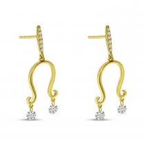 14K Yellow Gold Dashing Diamond U-Shape Dangle Earrings