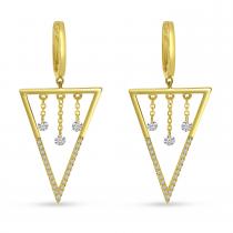 14K Yellow Gold Dashing Diamond Triangle Dangle Chain Earrings