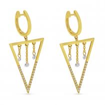 14K Yellow Gold Dashing Diamond Triangle Dangle Chain Earrings