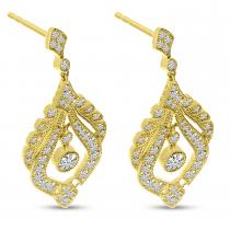 14K Yellow Gold Diamond Milgrain Dangle Earrings