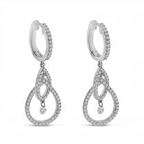 14K White Gold Dashing Diamond Double Teardrop .70 ct Dangle Huggie Earrings