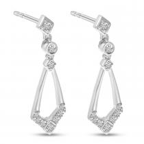 14K White Gold Diamond Geometric Dangle Earrings