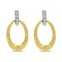 14K Two Tone Gold Diamond Textured Oval Earrings