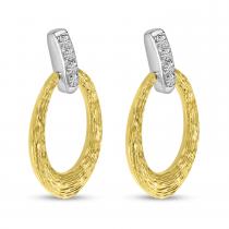 14K Two Tone Gold Diamond Textured Oval Earrings