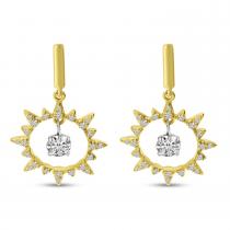 14K Yellow Gold Floating Diamond Burst Dangle Earrings