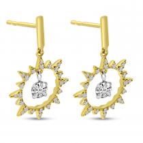 14K Yellow Gold Floating Diamond Burst Dangle Earrings