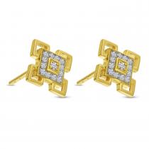 14K Yellow Gold Diamond Square Earrings