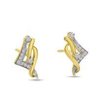 14K Yellow Gold Diamond Swirl Geometric Stud Earrings