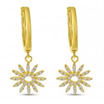 14K Yellow Gold Diamond Burst Dangle Huggy Earrings