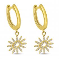 14K Yellow Gold Diamond Burst Dangle Huggy Earrings