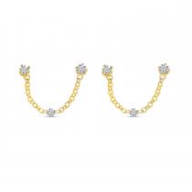 14K Yellow Gold Double Hole Diamond Chain Earrings