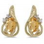 14k Yellow Gold Oval Citrine And Diamond Teardrop Earrings