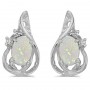 14k White Gold Oval Opal And Diamond Teardrop Earrings