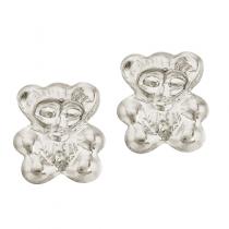 14K White Gold Baby Bear Screwback Earrings