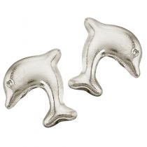 14K White Gold Baby Dolphin Screwback Earrings