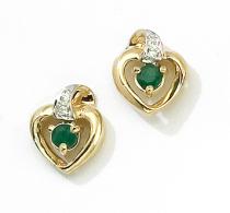 14k Yellow Gold Round Emerald And Diamond Heart Earrings