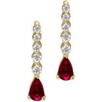 14K Yellow Gold Graduated Diamond and Pear Ruby Drop Earrings