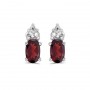 14k White Gold Oval Garnet Earrings