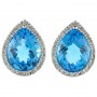 14K White Gold 9x11 mm Pear Blue Topaz and Diamond Earrings