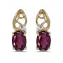 14k Yellow Gold Oval Rhodolite Garnet And Diamond Earrings