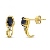 14K Yellow Gold Oval Sapphire and Diamond Curve Post Birthstone Earrings