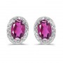 14k White Gold Oval Pink Topaz And Diamond Earrings