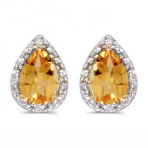 14k Yellow Gold Pear Shape Citrine and Diamond Earrings