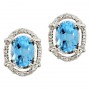 14K White Gold Oval Blue Topaz and Diamond Earrings