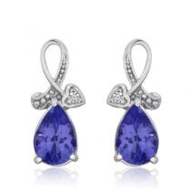 14K White Gold 7x5 mm Pear Tanzanite and Diamond Heart Ribbon Fashion Earrings