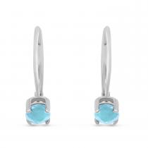 14K White Gold Round Aquamarine Leverback Birhtstone Earrings