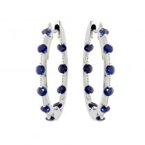 14k White Gold Sapphire Hoop Earrings