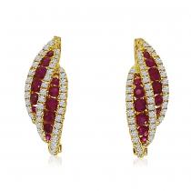 14K Yellow Gold Ruby and Diamond Bypass Precious Fashion Earrings