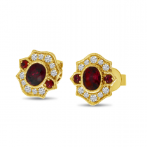 14K Yellow Gold Oval Ruby and Diamond Earrings