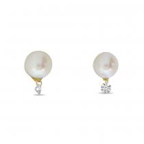 14K Yellow Gold 7mm .16 ct Dashing Diamond  Pearl Post Earring