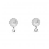 14K White Gold 7mm .16 ct Dashing Diamond  Pearl Post Earring