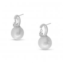 14K White Gold 7.5-8mm .30 ct Dashing Diamond  Pearl Post Earring