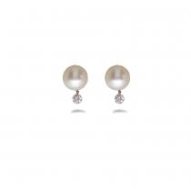 14K Yellow Gold Pearl and Dashing Diamond Post Earring